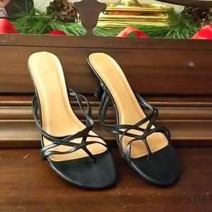 Black strappy 2 inch heel sandals